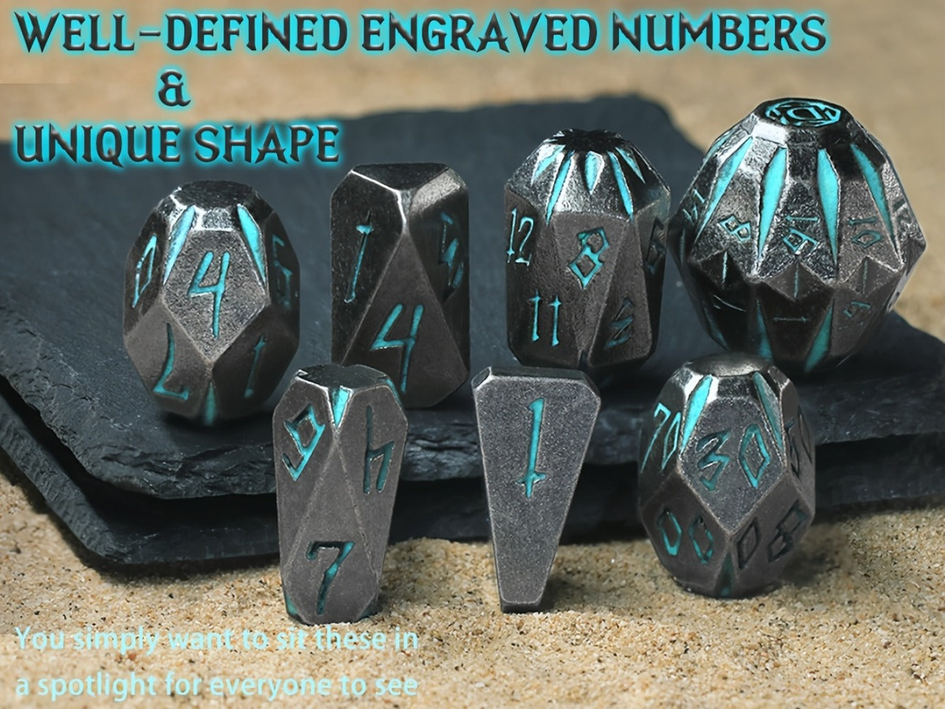 Metal DnD Dice Set 7pcs Glow in the Dark, Stonehenge Zinc Alloy Polyhedral Dice with Display Box
