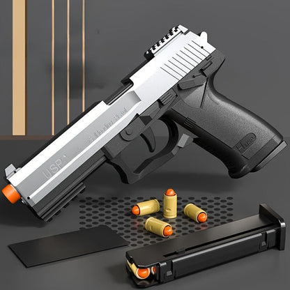Bullet Toy Gun Pistol with Ejecting Shells & 100 Bullets, Semi- Rapid Fire Foam Blaster for Kids Boys Ages 6+