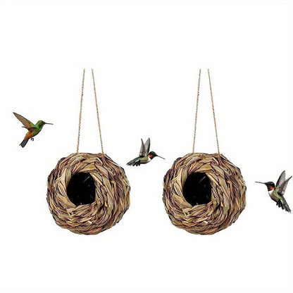 Hummingbird Nest House Handwoven Outdoor Garden Patio Bird Nest – Spherical Design Comfortable Nesting Shelter for Small Birds