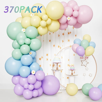 Pastel Balloon Set 370pcs, 10 & 5 Inch Macaron Latex Balloons with Wreath Kit for Birthday Party