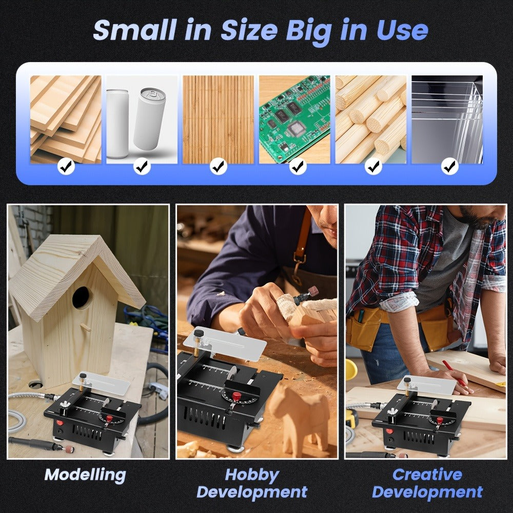 Mini Table Saw Multi-Function Portable DIY Machine, Sanding Engraving Drilling All-in-One Woodworking Tool