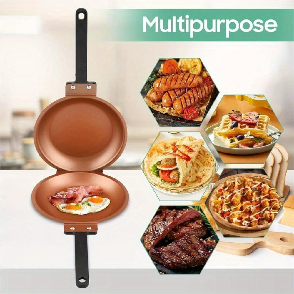 Reversible Non-Stick Pancake Skillet, Foldable Stainless Steel Flip Pan for Fluffy Pancakes, Omelettes & Frittatas