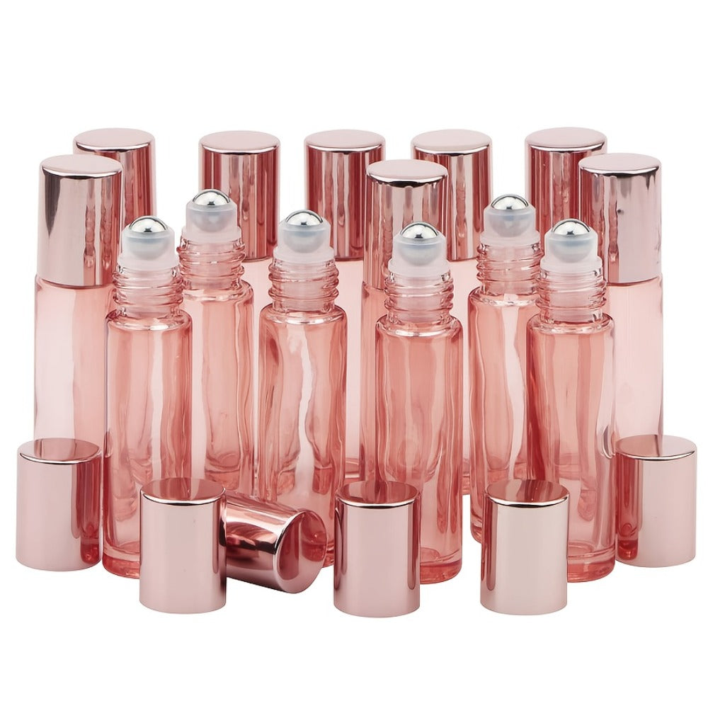 Essential Oil Roller Bottles 14 Pack 10ml – Refillable Glass Roll-On Perfume Containers with Stainless Steel Roller Balls, Opener & Funnel