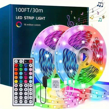 LED Strip Light RGB 100ft Two-Roll Kit with 44-Key Remote, Included Power Supply and Adhesive Backing