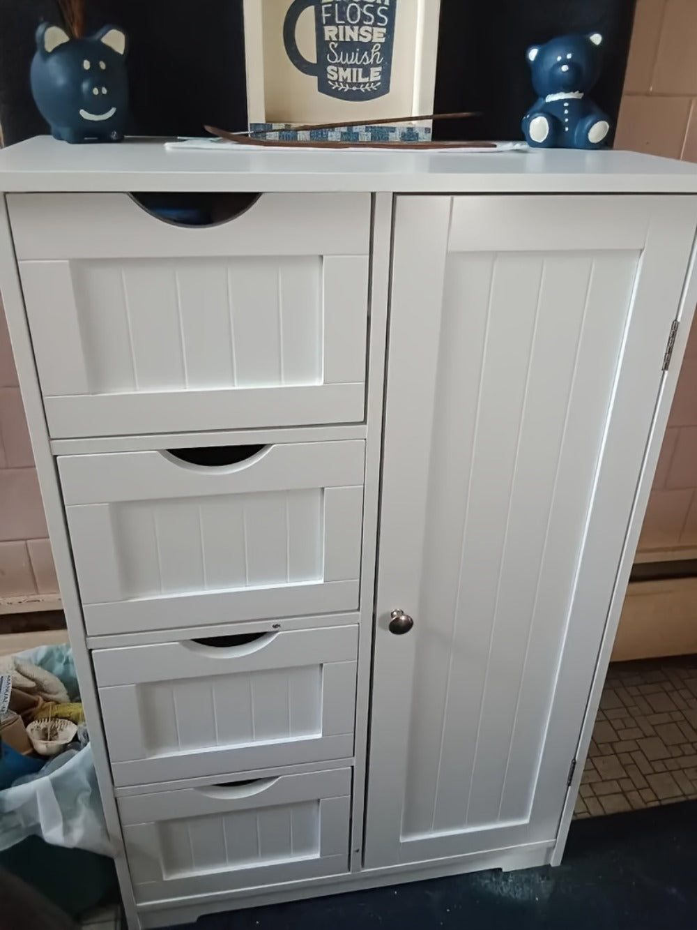 Bathroom Storage Cabinet with Drawers – Waterproof Freestanding Floor Cabinet with 4 Drawer Organizer for Bathroom, Bedroom, Living Room