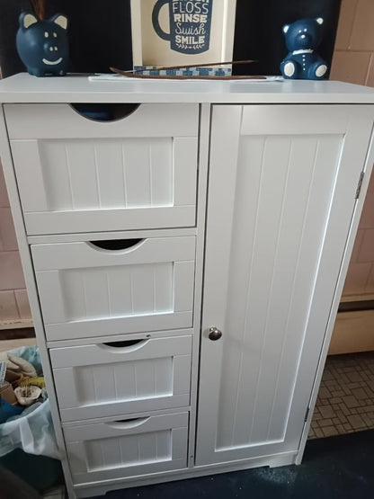 Bathroom Storage Cabinet with Drawers – Waterproof Freestanding Floor Cabinet with 4 Drawer Organizer for Bathroom, Bedroom, Living Room
