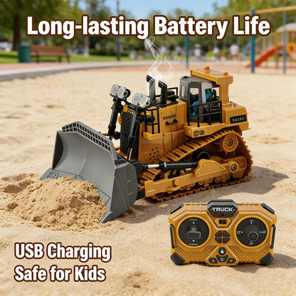 RC Construction Vehicle Toy 2.4GHz Remote Control Excavator Bulldozer Loader with Alloy Metal Cover Lights & Sound Effects