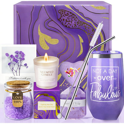 Spa Gift Basket for Women 10 Piece Luxury Self Care Kit with Tumbler Scented Candle Bath for Bath Time, Home Spa and Personal Care