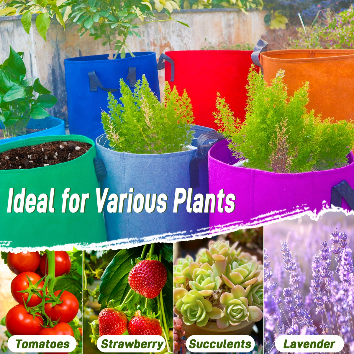 5/7/10/15 Gallon Plant Grow Bags, 7Pack Colourful Fabric Planters Plant Pots Garden Bags To Grow Vegetables With Reinforced Handles