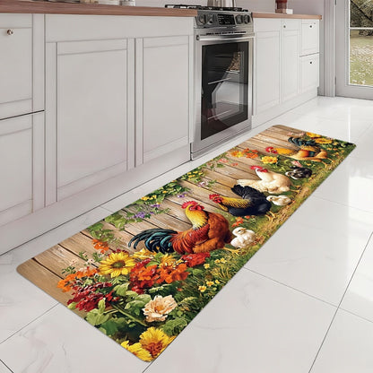 Rooster Kitchen Rugs Set 1/2/3/4pcs Vintage Farmhouse Anti-Slip Floor Mats for Kitchen Bedroom Bathroom Living Room Laundry Room Entrance