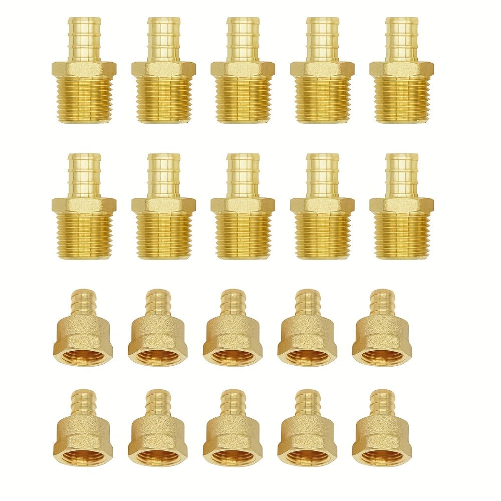 Brass PEX Crimp Adapters 20pcs – 10pcs 1/2" PEX x 1/2" Male NPT & 10pcs 1/2" PEX x 1/2" Female NPT Threaded Adapter