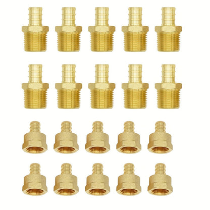 Brass PEX Crimp Adapters 20pcs – 10pcs 1/2" PEX x 1/2" Male NPT & 10pcs 1/2" PEX x 1/2" Female NPT Threaded Adapter