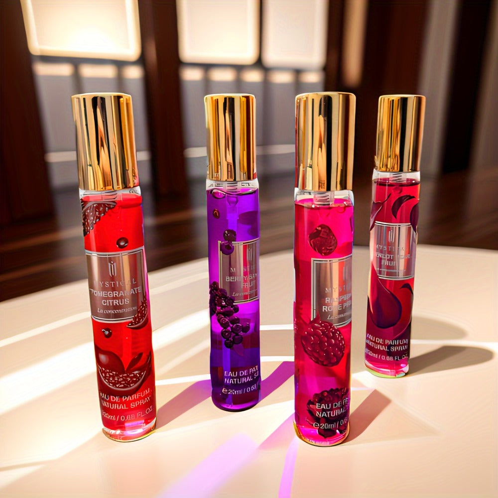 Perfume Gift Set MYSTICAL Four 20ml Eau de Parfum Spray Bottles with Gold Caps in Pink Floral Box