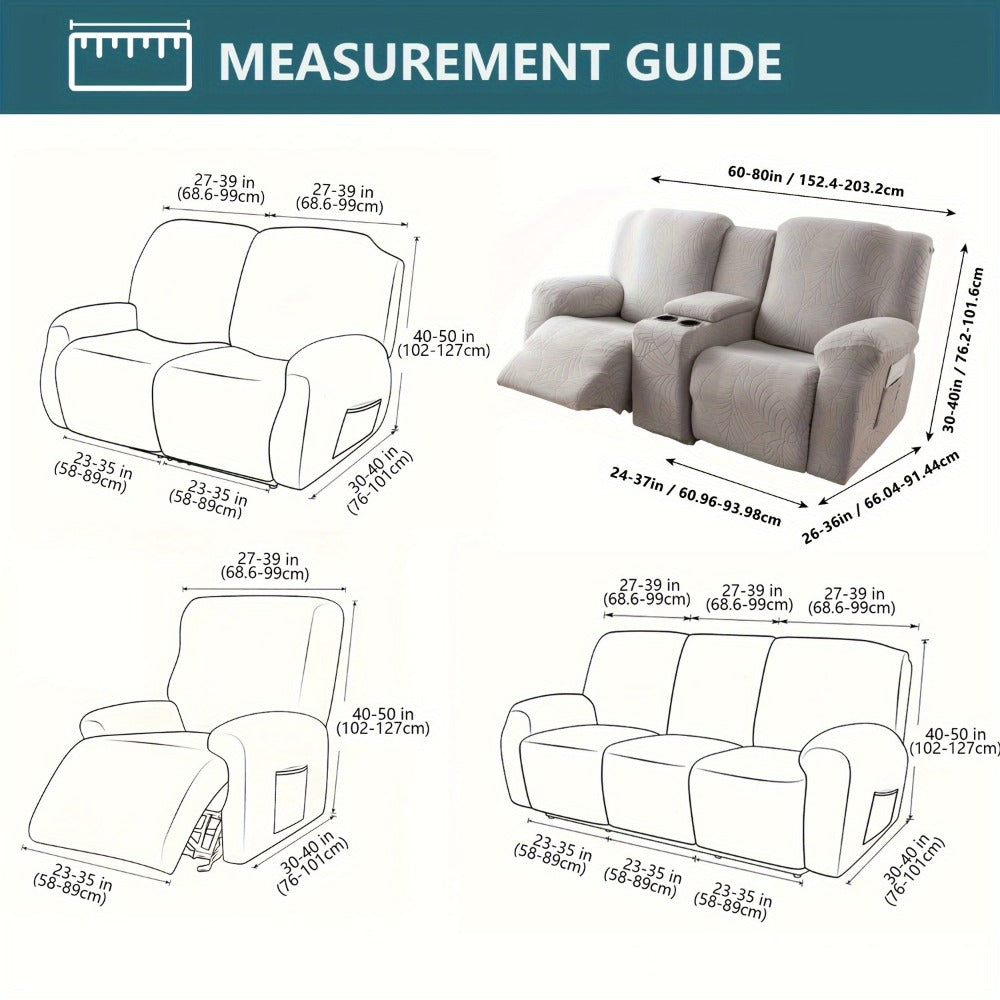 Sofa Cover Big-Leaf Jacquard High-Stretch Recliner Slipcover for 1, 2 or 3 Seats and Console Loveseats