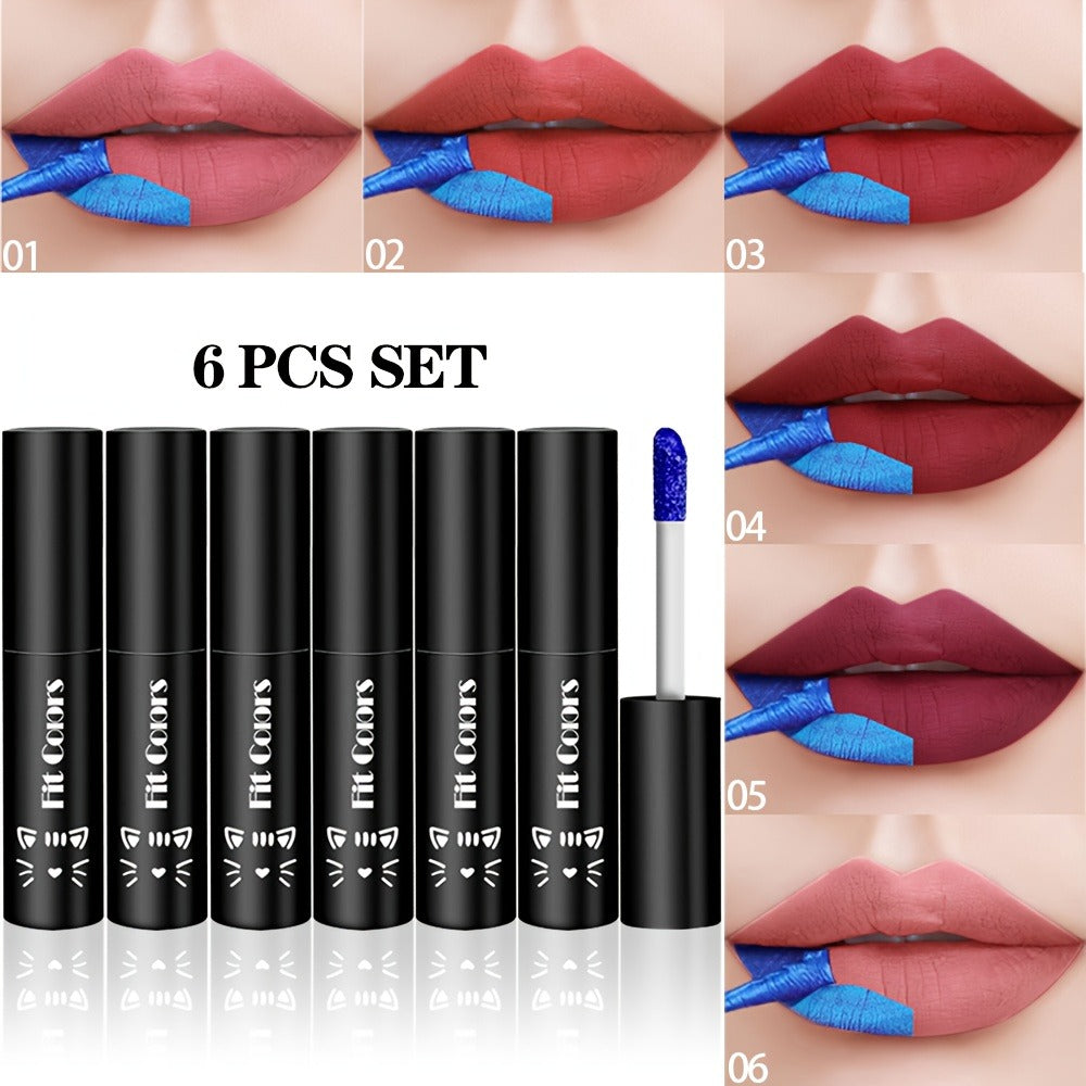 Matte Velvet Lip Stain Set 6 Colors Waterproof Smudge-Proof, Metallic Blue Cobalt Bold Shades Vegan Lip Gloss for All Skin Tones