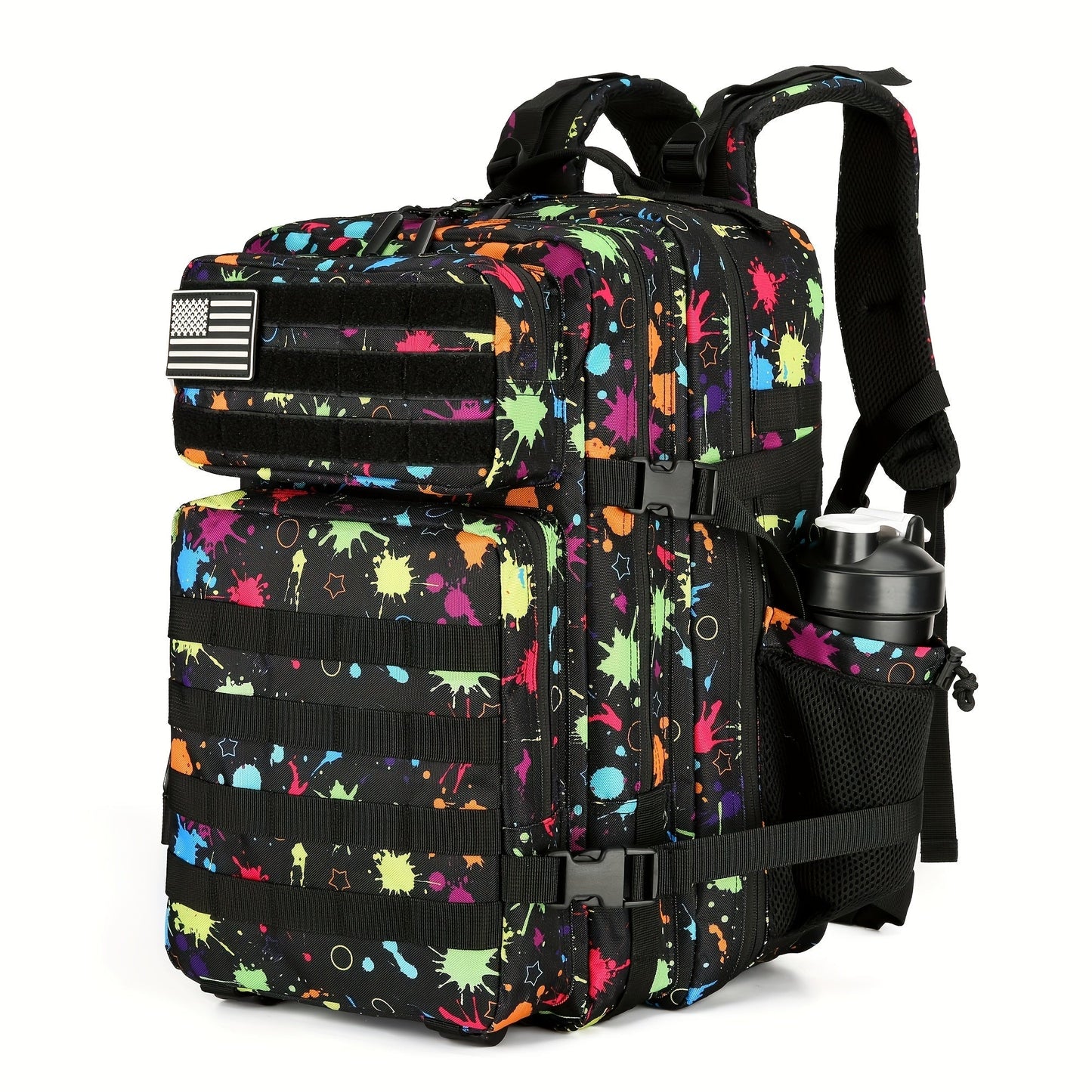 Large Hiking Backpack 45L Fluorescent Tie Dye – Lightweight Daypack for Camping, Travel, Cycling, Fitness & School