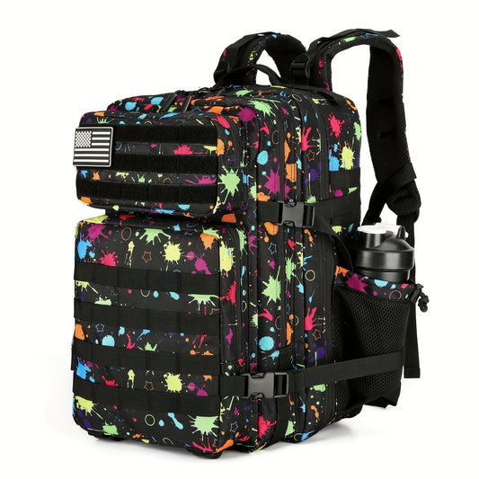 Large Hiking Backpack 45L Fluorescent Tie Dye – Lightweight Daypack for Camping, Travel, Cycling, Fitness & School