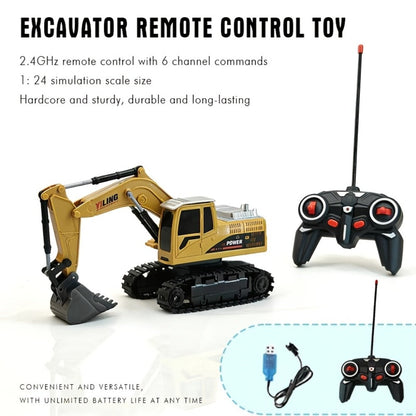 RC Excavator Toy 1:24 Scale 2.4GHz 9-Channel Remote Control with Alloy Metal Cap Lights & Sound Rechargeable Battery