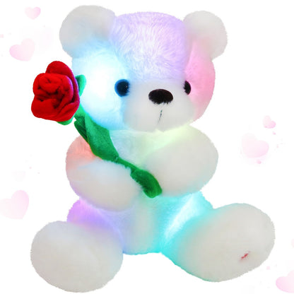 Rose Bear Plush with LED Light Glowing White Bear with Flowers Romantic with the Listed Color, Size or Set Options for Everyday Use