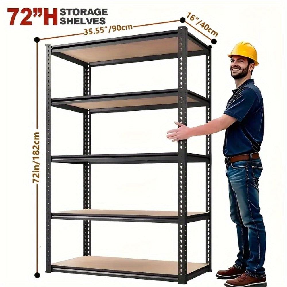Metal Shelving Unit 72 Inch, Adjustable Steel Storage Rack for Garage, Warehouse, Home & Office, Industrial Style Utility Shelf