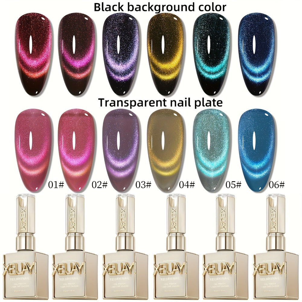 Dopamine Cat Eye Gel Polish Set with Six Magnetic Colors and Photo Frame Bottles for UV LED Nail Art