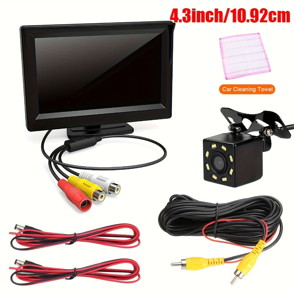 Backup Camera Kit with 4.3 Inch Monitor – 8 LED HD Night Vision Reversing Camera | 1080p Wide Angle | USB Powered | for Car, Truck