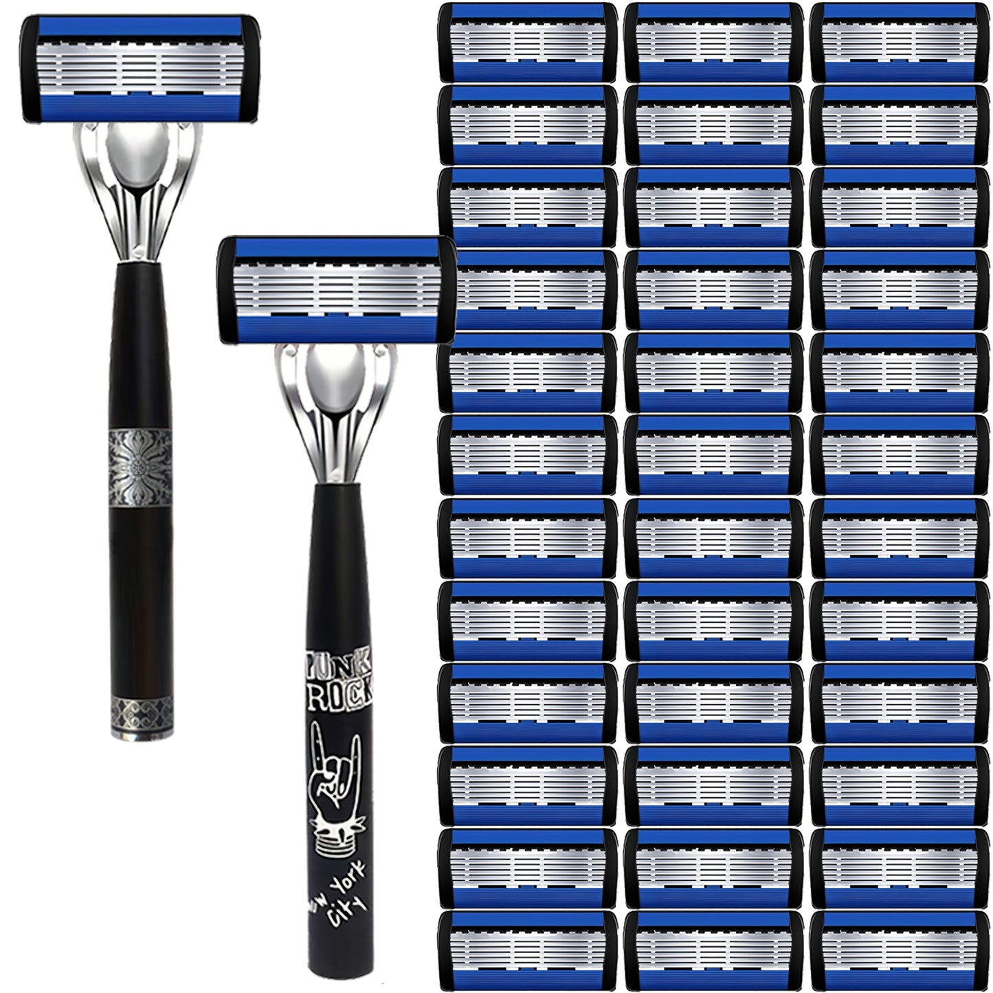 Safety Razor Kit for Men Double Edge 36 Blades & 2 Anti-Slip Handles – Stainless Steel Manual Wet Shaving Set for Smooth Painless Close