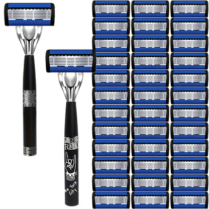 Safety Razor Kit for Men Double Edge 36 Blades & 2 Anti-Slip Handles – Stainless Steel Manual Wet Shaving Set for Smooth Painless Close
