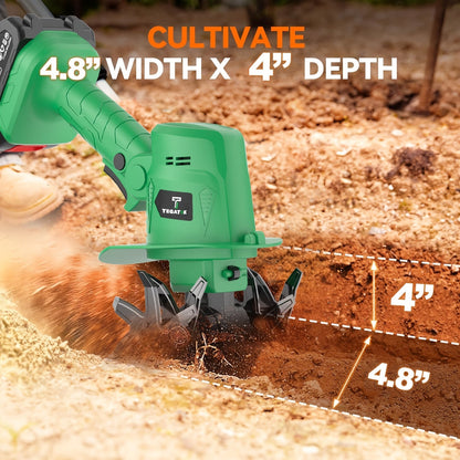 Cordless Electric Tiller 20V Handheld - 9-Inch 235RPM Garden Cultivator with Handle, Metal Soil Tiller for Weeding