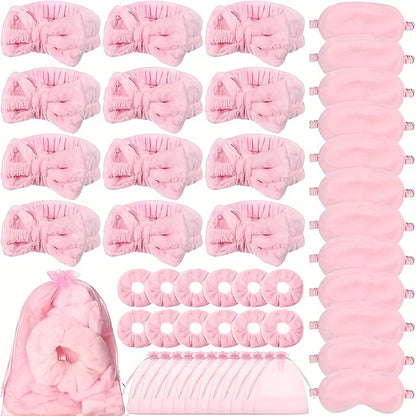 Spa Party Favors 48 Pack Pink Princess Theme – 12 Headbands 12 Sleep Masks 12 Hair Bands 12 Organza Gift Bags for Bachelorette Party Bridal