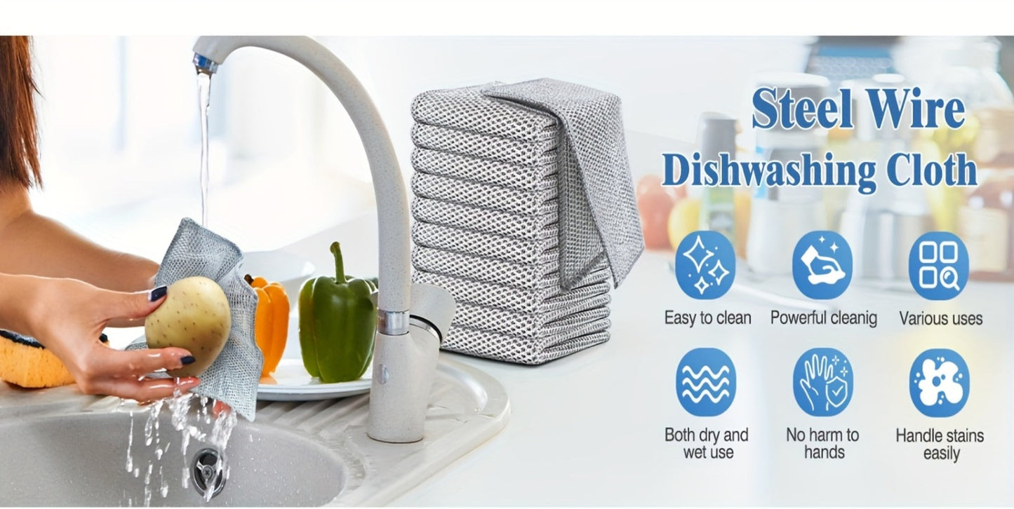 Stainless Steel Kitchen Scrubber Wire Cleaning Cloth Scratch Resistant Reusable Dish for Home Cooking, Dining and Outdoor Meals