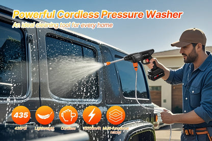 Cordless Pressure Washer 300W – 6-in-1 Nozzle, 1.3GPM Handheld Car Wash Gun with 15000mAh Battery, 60-Min Runtime for Car, Home