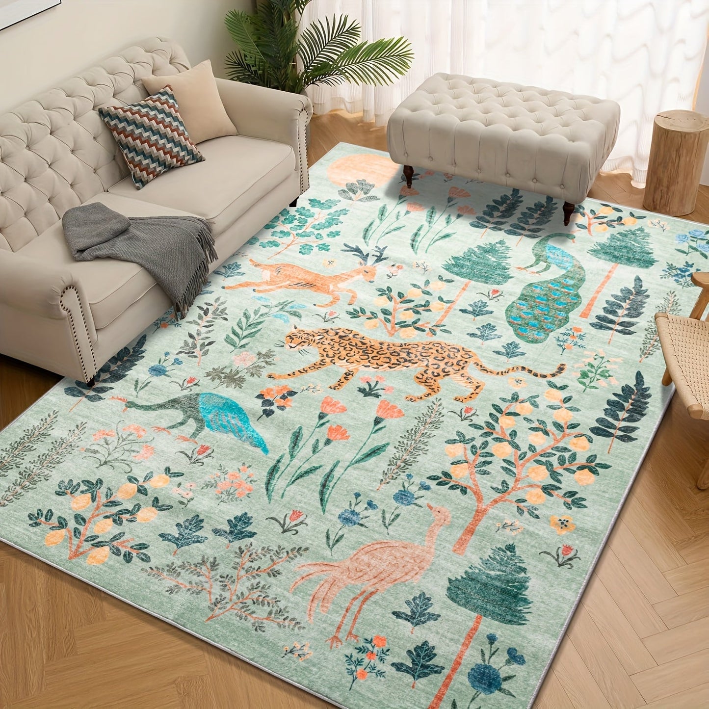Area Rug, Jungle Animal and Tiger Print Indoor Carpet in Black, Green or Pink with Four Room-Size Options