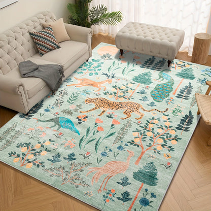 Area Rug, Jungle Animal and Tiger Print Indoor Carpet in Black, Green or Pink with Four Room-Size Options