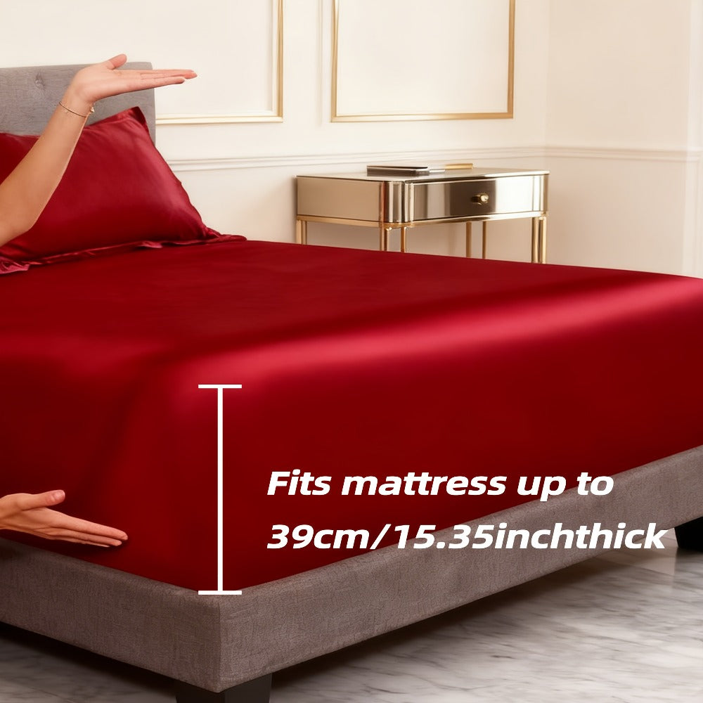 Satin Fitted Sheet Set with Pillowcases – Cooling Smooth Breathable Wrinkle-Resistant Bed Sheets, Machine Washable Ultra Soft for Hot