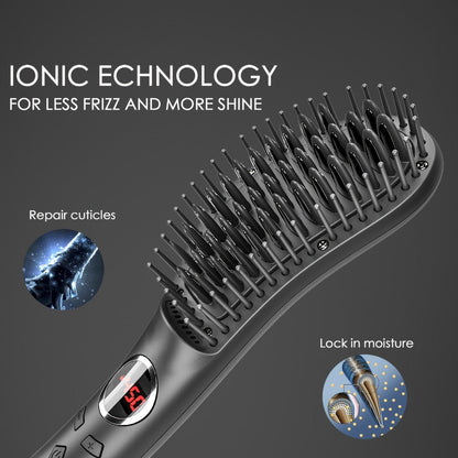 Ceramic Hair Straightener Brush 30 Sec Fast Heat Anti-Scald Straightening Comb Soft Touch, for Home, Travel and Salon Hair Styling