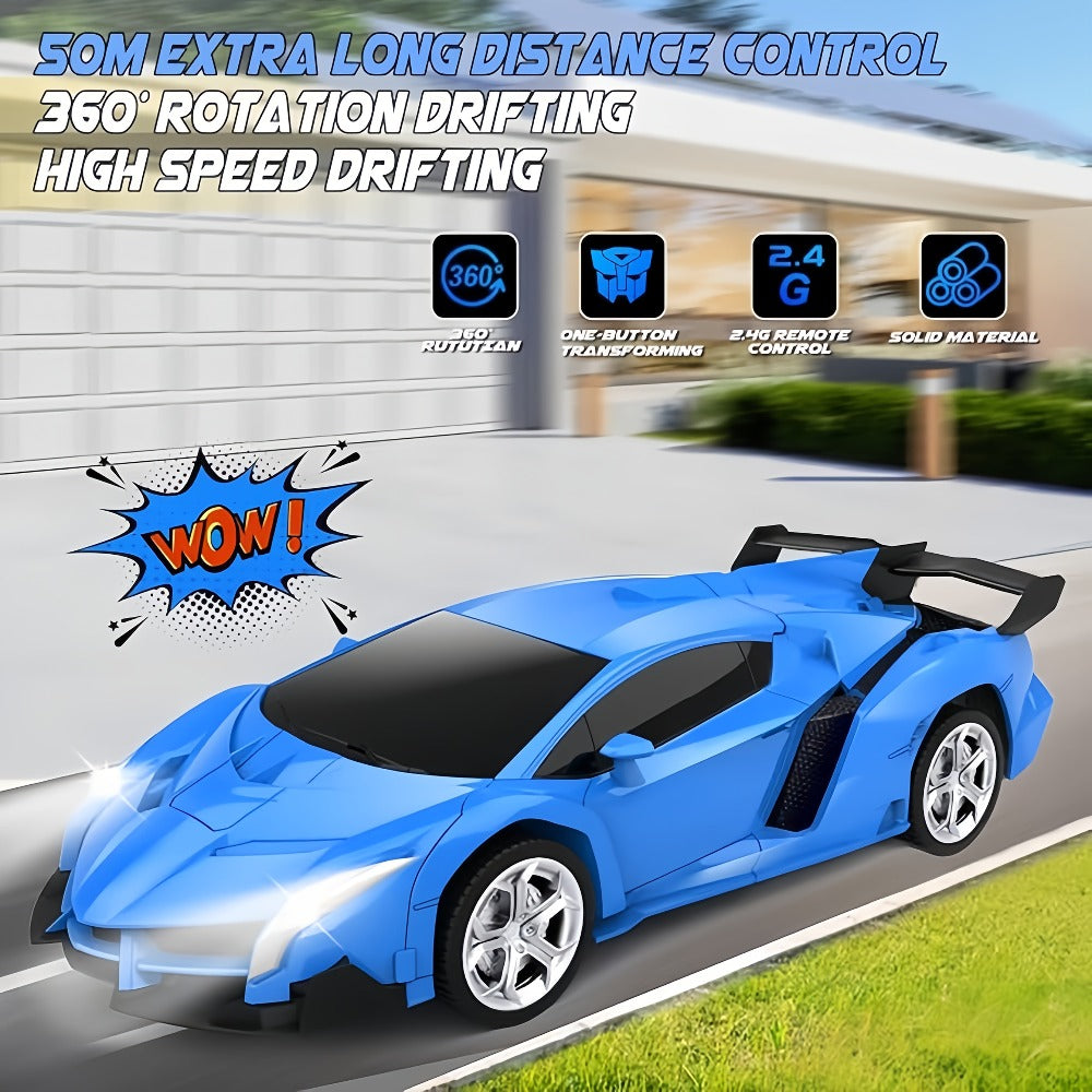 Transforming RC Robot Car for Kids 2.4GHz, One-Button Deformation Stunt Car 360 Drift LED Lights