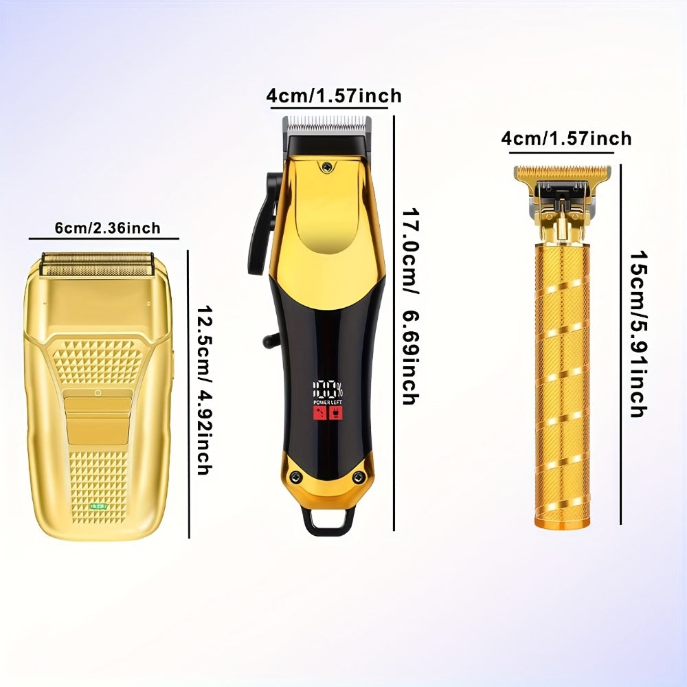 Men's Grooming Kit Hair Clipper Set USB Rechargeable LCD Display – Professional Clipper Razor T-Blade Trimmer 8 Guide Combs & Apron Complete