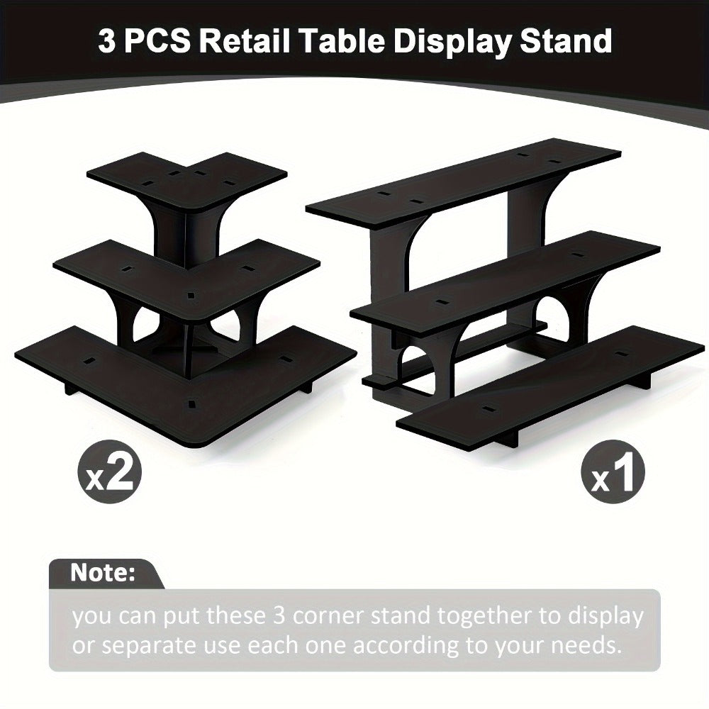 3-Tier Wooden Corner Display Stand Set of 3 Portable Shelf Rack for Retail Tabletop & Countertop - Craft Show