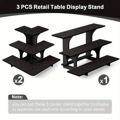 3-Tier Wooden Corner Display Stand Set of 3 Portable Shelf Rack for Retail Tabletop & Countertop - Craft Show