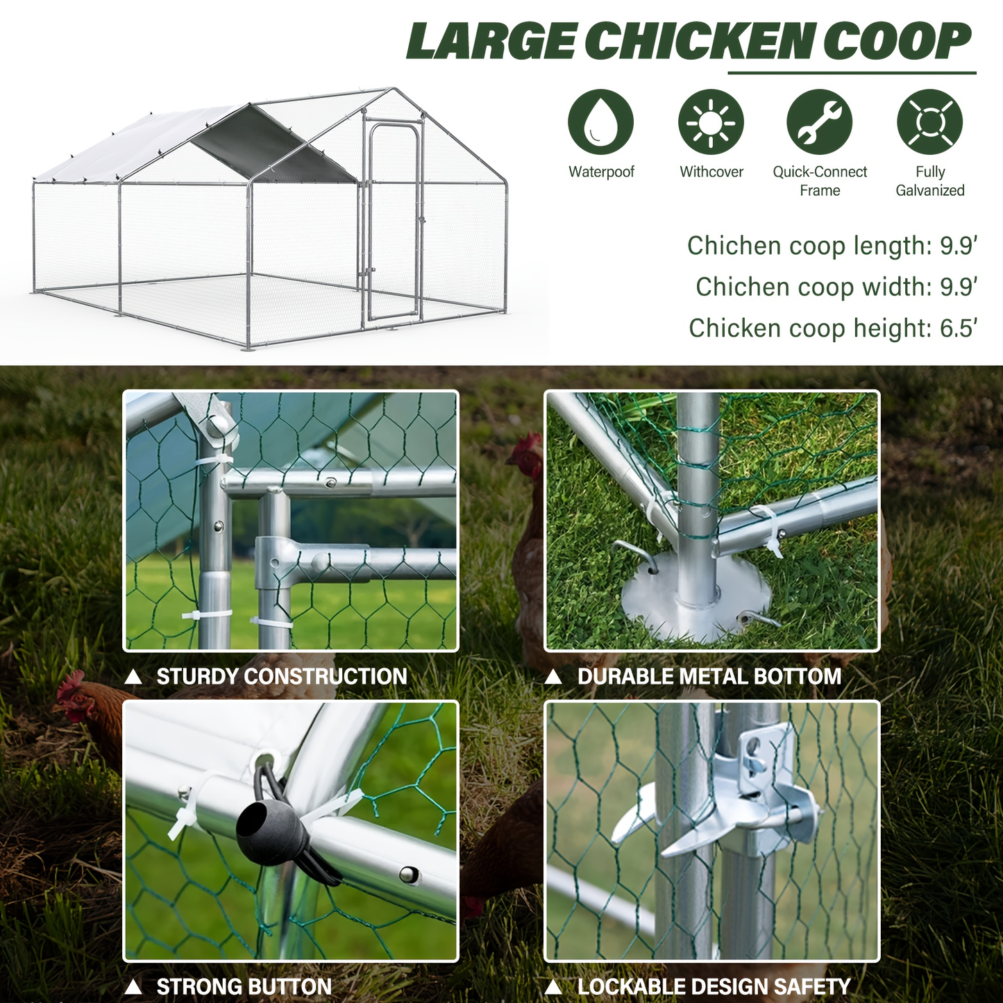 Metal Chicken Run Outdoor Poultry Cage Large Walk-in Enclosure for Chickens Ducks Rabbits for Garden, Patio and Yard Use