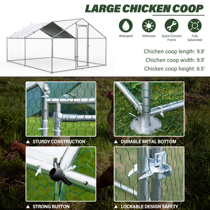 Metal Chicken Run Outdoor Poultry Cage Large Walk-in Enclosure for Chickens Ducks Rabbits for Garden, Patio and Yard Use