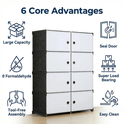 Storage Cabinet Modular Magnetic-Door Organizer with Three or Four Tiers and Two Capacity Options
