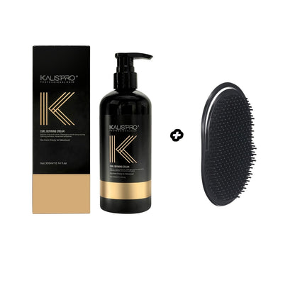 Curl Defining Cream and Detangling Brush Set by KALISPRO with One or Two 300ml Pump Bottles