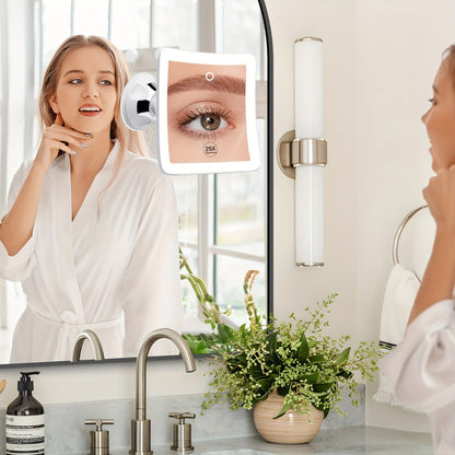 25X Magnifying Mirror with LED Light Suction Cup Mount, for Makeup, Travel and Everyday Vanity Use