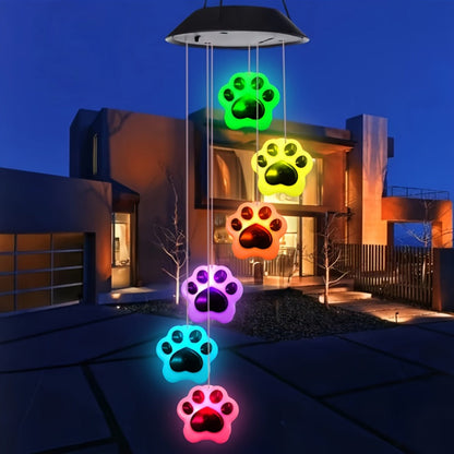 Solar Wind Chime Light Paw Print RGB Color Changing Outdoor Garden Hanging Decoration for Entryways, Bedrooms and Living Spaces
