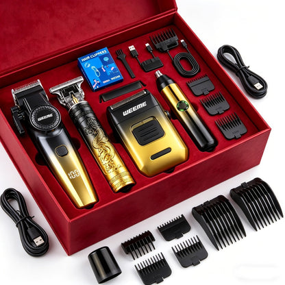 Men's Grooming Gift Box Set – Dragon & Phoenix Design, 2/4pcs Kit with Shaver, Hair Clipper, Nose Hair Remover & T9 Detail Trimmer