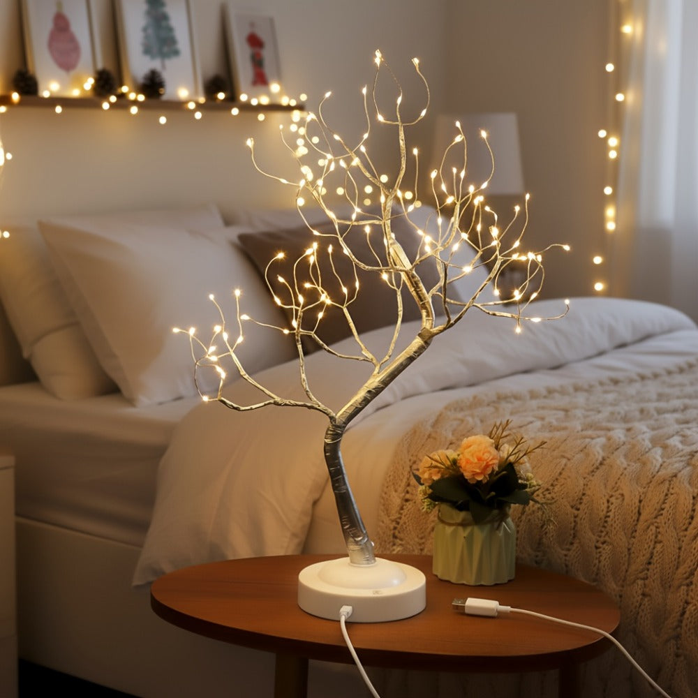 LED Bonsai Tree Light Tabletop Fairy Tree Lamp 108 LEDs 8 Lighting Modes Timer 20 Inch White for Entryways, Bedrooms and Living Spaces