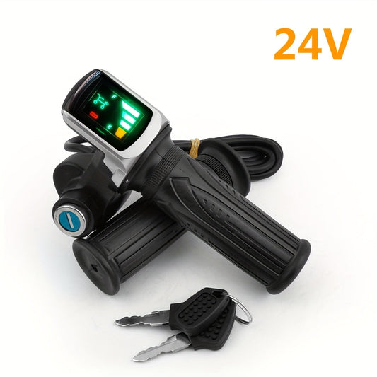Electric Bike Scooter Key Throttle Grip Handle with LCD Display | 24V 48V Compatible | E-Bike Twist Throttle with Power Lock Wiring