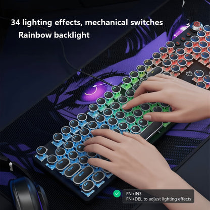 Steampunk Typewriter Mechanical Keyboard with Blue Switches – Retro Old-Fashioned USB Wired Gaming & Office Keyboard for Desktop Laptop PC